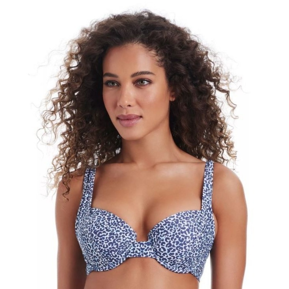 Bar III Women's On The Prowl‎ Underwire Bikini Top in Blue Multi Small